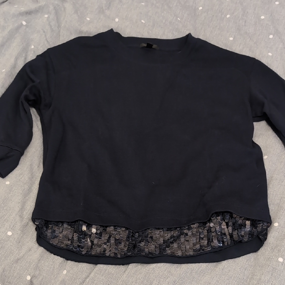 Black Boxy Sequin 3/4 Sleeve Sweatshirt